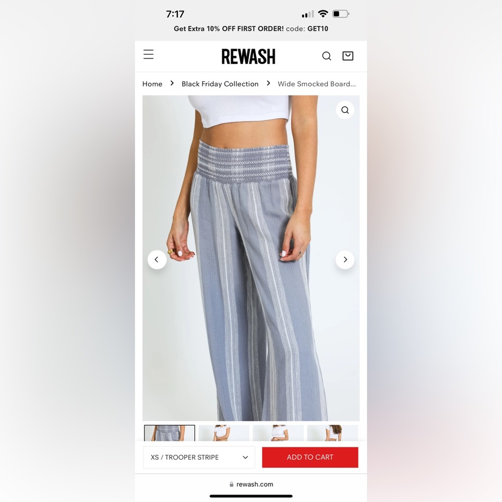 Rewash Wide Smocked Boardwalk Pants in black and white